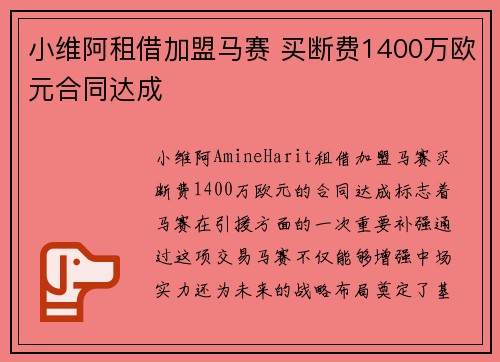 小维阿租借加盟马赛 买断费1400万欧元合同达成
